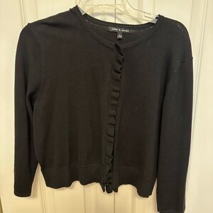 Cable & Gauge Black Ruffle-Front Knit Cardigan